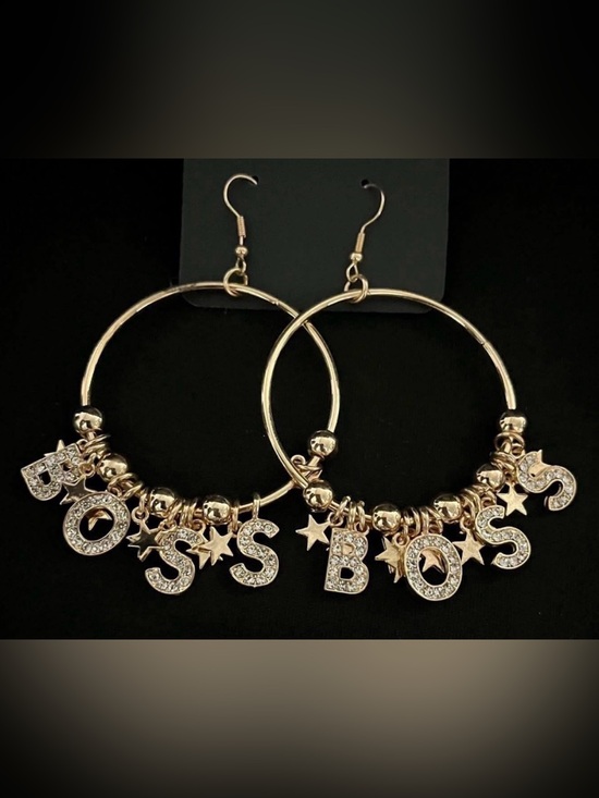 None Jewelry - Gold Hoop Earrings with BOSS and Star Charms